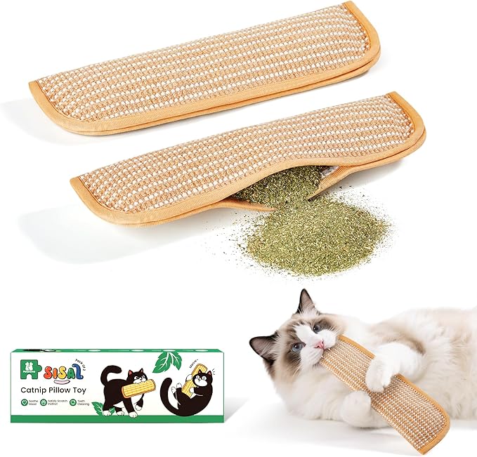 Potaroma Cat Toys Pack of 2 with 6000mg A+ Organic Catnip, Soft Sisal Material Indoor Kitten Scratching and Kicker Toys, D...