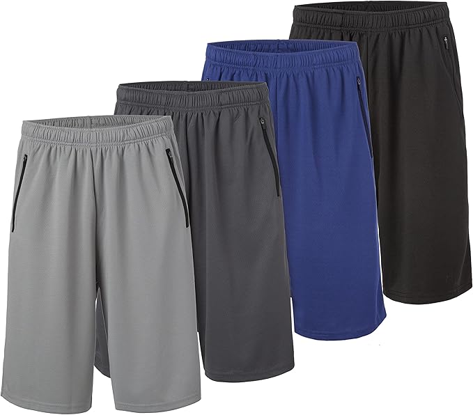 Essential Elements Men’s Athletic Shorts 4 Pack – Quick-Dry Moisture Wicking Basketball, Gym & Workout Shorts with Pockets