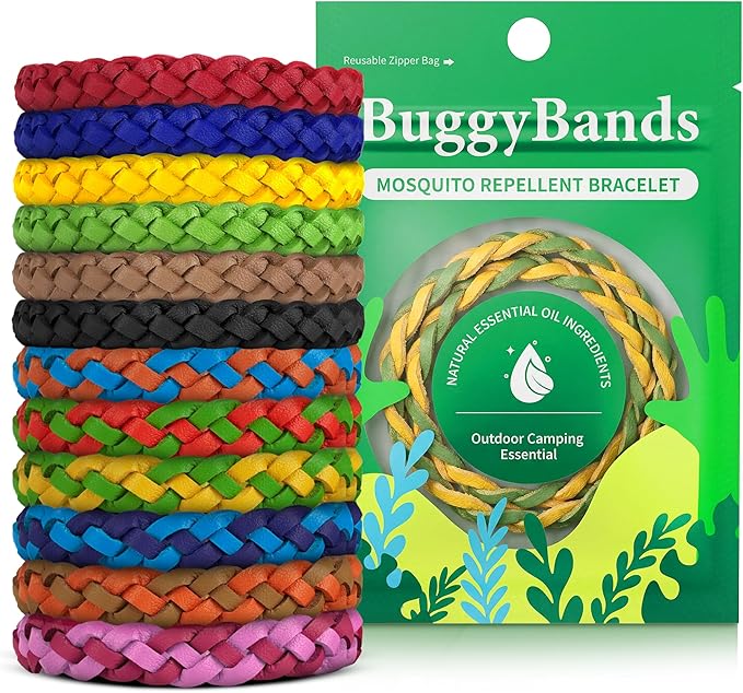 BuggyBands 24 Pack Mosquito Repellent Bracelets for Adults & Kids, DEET-Free, Individually Wrapped, Adjustable PU Leather ...