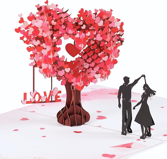Pop Up Anniversary Card, 3D Love Tree Hearts Couple Wedding Card for Her, Wife, Husband, Him, Couple; Ideal Gift for Weddi...