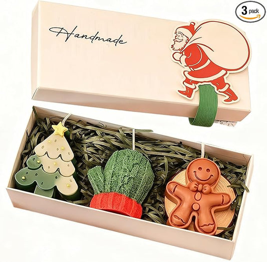 Handmade Christmas Scented Candle Gift Set, Holiday Collection with Christmas Tree, Gingerbread Man, Snowman Designs, Deco...