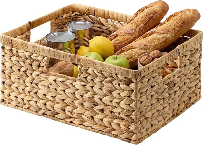 StorageWorks Extra Large Wicker Baskets for Organizing, Water Hyacinth Storage Basket with Built-in Handles, 1 Pack