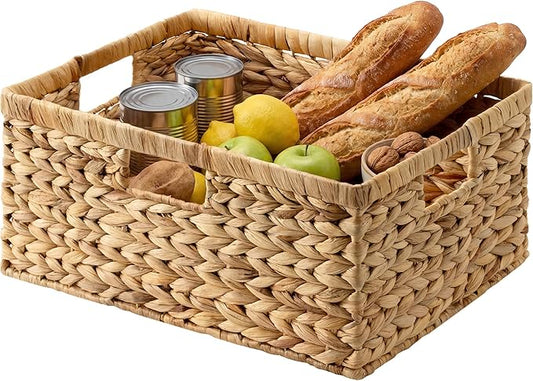 StorageWorks Extra Large Wicker Baskets for Organizing, Water Hyacinth Storage Basket with Built-in Handles, 1 Pack