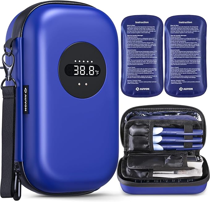 AUVON Insulin Cooler Travel Case with Rechargeable Temp Display, Insulin Pen Cooler Travel Case with 2 x 160g TSA Approved...