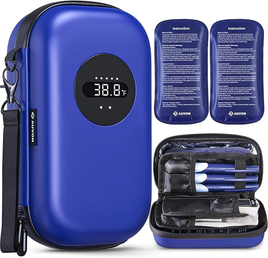 AUVON Insulin Cooler Travel Case with Rechargeable Temp Display, Insulin Pen Cooler Travel Case with 2 x 160g TSA Approved...