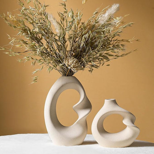 Modern White vase Set of 2,Pampas Grass Ceramic vases for Wedding Party,Aesthetic Flower Vase for Home Decor,Kitchen Table...