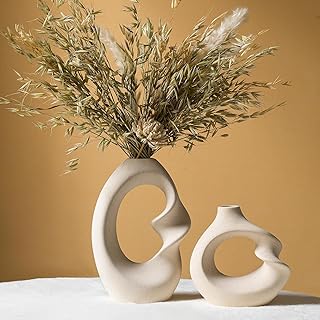 Modern White vase Set of 2,Pampas Grass Ceramic vases for Wedding Party,Aesthetic Flower Vase for Home Decor,Kitchen Table...