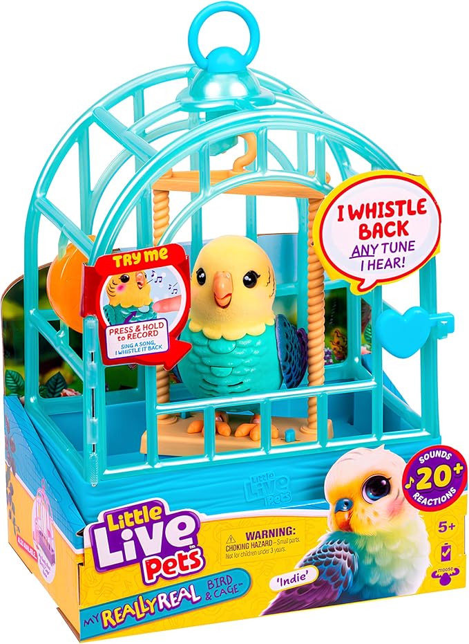 Little Live Pets My Really Real Talking Bird Toy & Cage - Indie, Interactive Voice Repeating Toy, 20+ Sounds & Reactions, ...