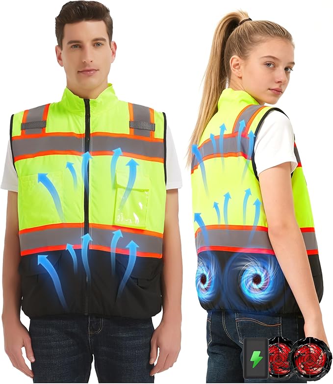 Lvkakmox Safety Cooling Vest Jacket with 2 Fans - Men and Women 21V Air Conditioner Lightweight Vests, With 20000mAh Battery