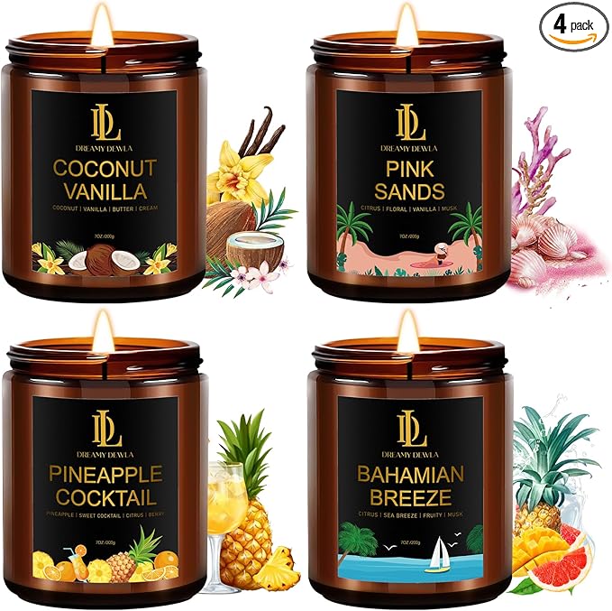 Scented Candles Set, 4 Pack Soy Candles for Home Scented, Candle Gifts for Men Women, Scents of Pineapple Cocktail/Coconut...