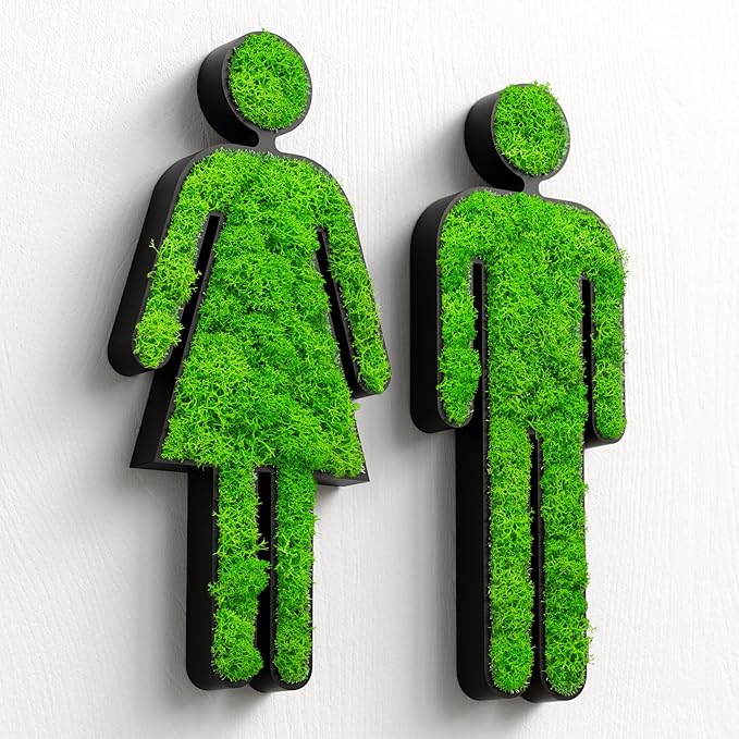 MOOSWERK Moss Restroom Sign Handmade in Germany – Self-Adhesive Preserved Reindeer Lichen Bathroom Door Sign for Men & Wom...