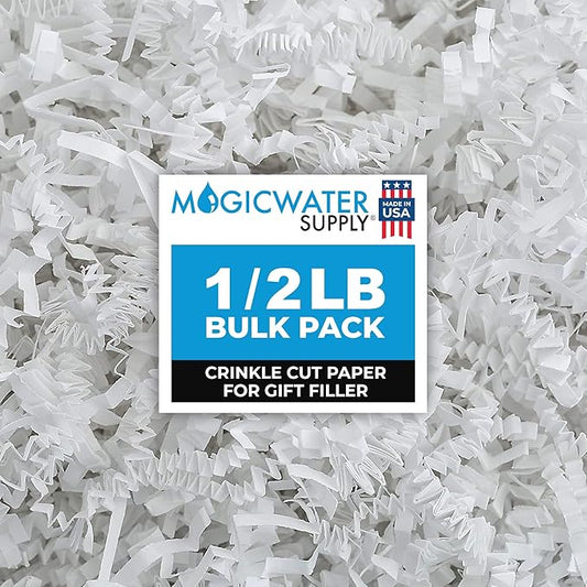 MagicWater Crinkle Cut Paper for Gift Baskets - 1/2 LB - White - Perfect for Shredded Paper Filler, Basket Filler, Gift Bo...