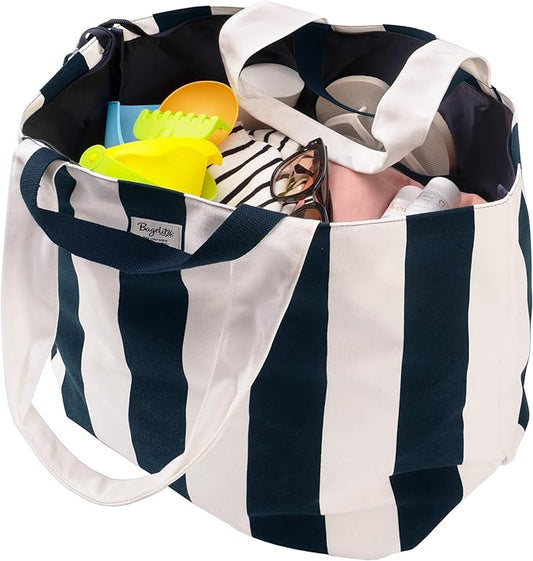 Bagelite 22'' 50L Large Beach Bag with Zipper, Extra Large Canvas Tote Bag for Women, Weekender Pool Bag