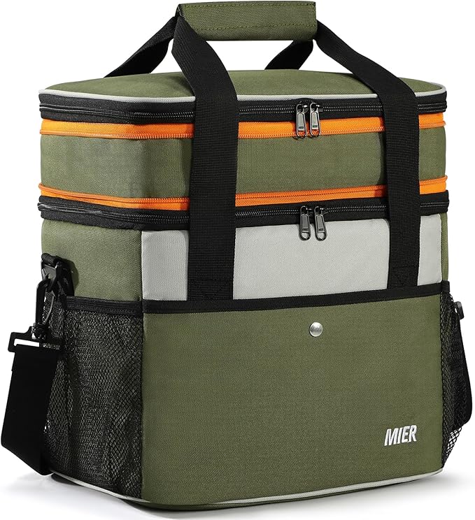 MIER Expandable 24L Lunch Bag Double Layer Insulated Cooler Tote Soft Cooler Bags 30Can Mens Adults Lagre Leakproof Lunch ...