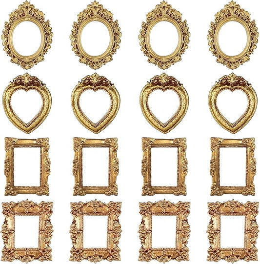 YBEATY 12 Pcs Vintage Mini Picture Frames Small Baroque Antique Resin Jewelry Frame Miniature Rectangle Display Table Wall...