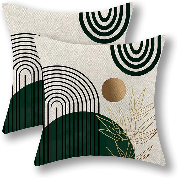 GIOPAMGO Boho Pillow Covers 20x20 Set of 2, Green Gold Farmhouse Decorations Throw Pillow Covers Boho Leaves Tropical Outd...