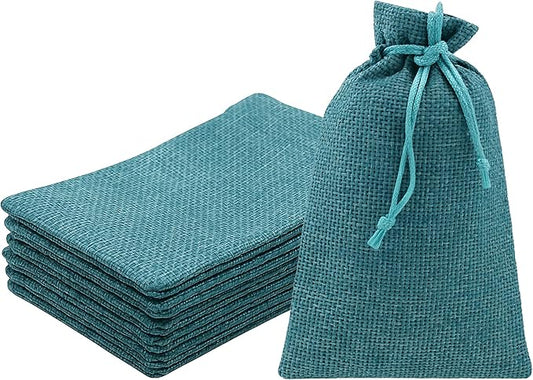 Mandala Crafts 7X9 Inch Teal Burlap Drawstring Gift Bags for Favors - 20 Medium Linen Sacks Gift Pouches for Candy, Coffe...