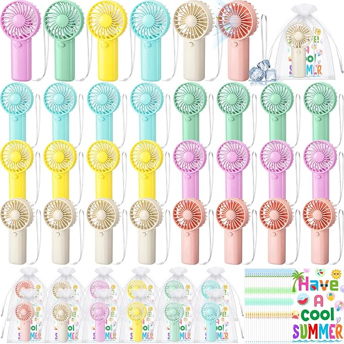 Rossesay 24 Sets End of Year Gifts Mini Portable Fans Summer Party Favors Battery Operated Handheld Fans with Thank You Ca...