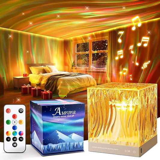 Aurora Light Projector for Bedroom,White Noise Sound Machine for Sleeping Adults+18 Colors+Bluetooth Music+Remote Control ...