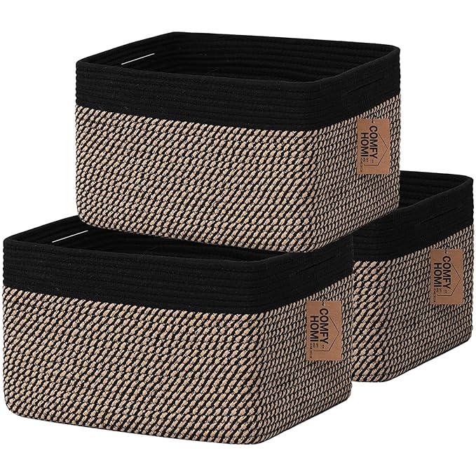COMFY-HOMI 3PACK Cotton Rope Square Basket with Handles for Shelves|Dog Toy Bin and Storage|Baby Gift|Shoe Organizer|New 1...