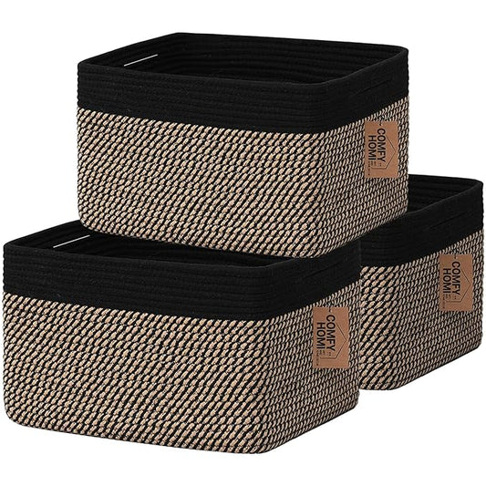 COMFY-HOMI 3PACK Cotton Rope Square Basket with Handles for Shelves|Dog Toy Bin and Storage|Baby Gift|Shoe Organizer|New 1...