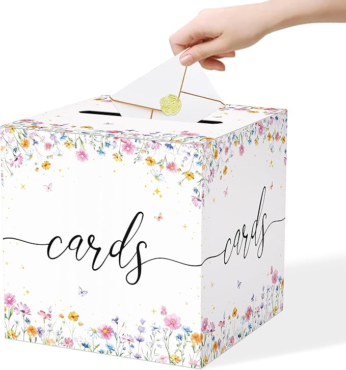 JCTHKUKU Wildflower Card Box for Wedding, 8.7" Floral Card Box for Reception, Graduation, Bridal Shower, Baby Shower, Birt...