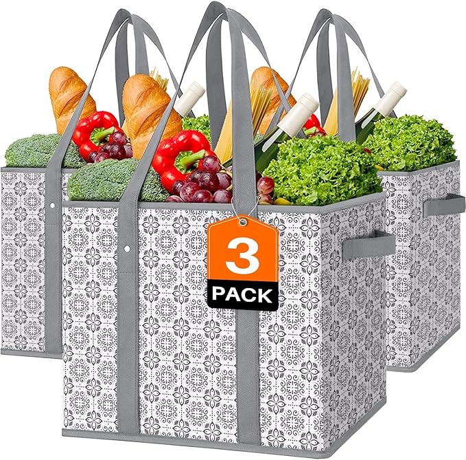 WISELIFE Reusable Grocery Bags [3 Pack],Large Grocery Tote Bag Water Resistant Shopping Bags Foldable Grocery Bag for Clot...