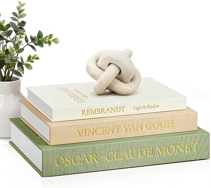 JARLINK Aesthetic Decorative Books, Set of 3 Linen Faux Books for Coffee Table, Bookshelf or Mantle Decor, Stylish Book St...