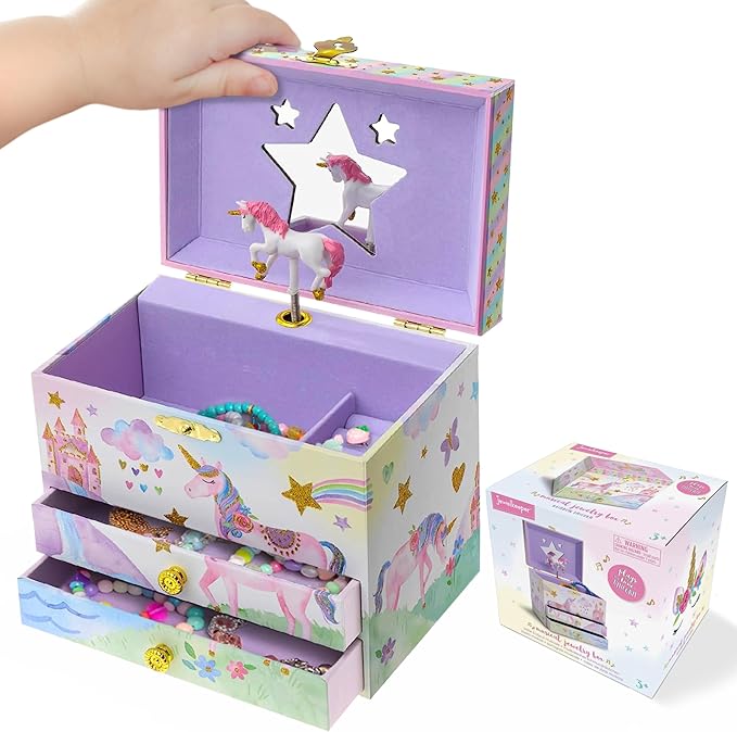 Jewelkeeper Enchanting Unicorn Musical Jewelry Box for Girls - Sparkling Rainbow Design Music Box with 2 Pullout Drawers t...