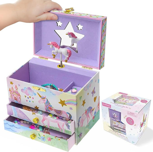 Jewelkeeper Enchanting Unicorn Musical Jewelry Box for Girls - Sparkling Rainbow Design Music Box with 2 Pullout Drawers t...