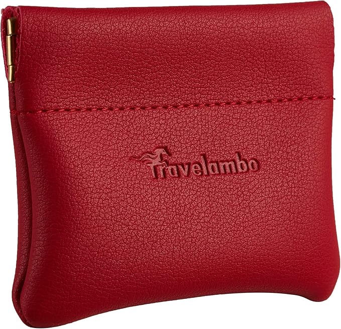 Travelambo Leather Squeeze Coin Purse Pouch Change Holder For Men & Women