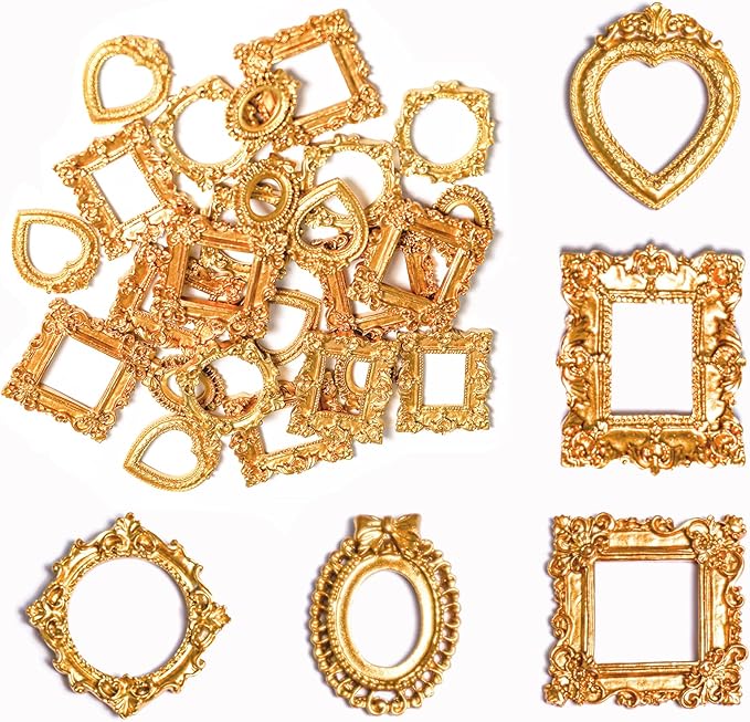 Poualss 25Pcs Vintage Resin Picture Frame Mini Antique Photo Frame DIY Small Picture Frames Mini Vintage Frame Antique Pho...