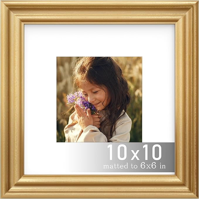 An&He 10x10 Photo Frame, Wood Grain Square Decorative Frame with PS Panel - Gold