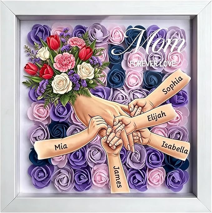 Personalized Flower Shadow Box for Mom Mom Flower Box with Kids Names Mothers Day Shadow Box Gift Custom Picture Frame for...