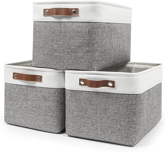 Bagnizer Storage Bins Large Fabric Storage Baskets for Shelves 3 Pack, Decorative Linen Closet Baskets with Handles for Or...