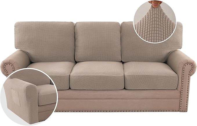 H.VERSAILTEX Multi-Pieces Sofa Covers Stretch Couch Covers Form Fitted Seats and Back Cushions Covers (3 Seat Covers Plus ...