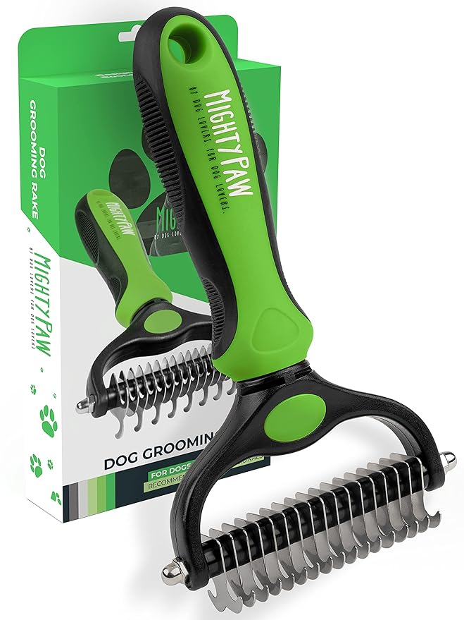 Mighty Paw Dog Grooming Brush - 2-In-1 Dual Sided Comb - Round Tip For Maximum Coat Penetration - Stainless Steel Teeth Th...