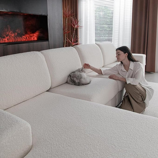 OHSIO Couch Cushion Covers for Sectional Sofa, Stretch Soft Sofa Slipcovers Washable Wear-Resistant Universal Furniture Pr...