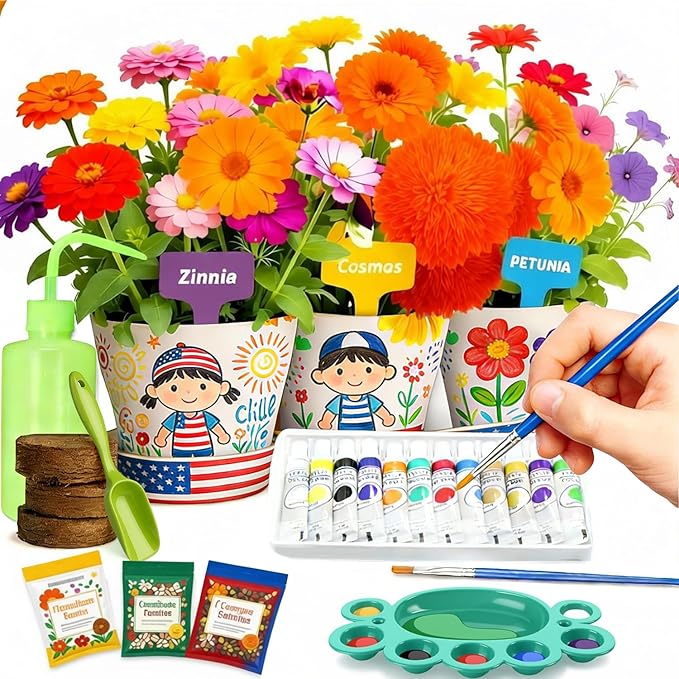Paint & Plant Flower Growing Gardening Kit with 3 Pots for Kidz - Gardening Tools Set Easter Gifts for Girlz & Boyz Agez ...