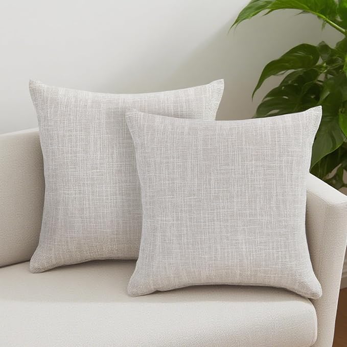 2 Pack Decorative Linen Pillow Covers 15x15 Inch, Farmhouse Neutral Throw Pillow Covers, Modern Square Pillowcase with Zip...