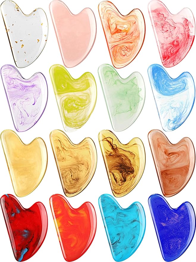 Sherr 16 Pcs Gua Sha Facial Tools Gua Sha Stone Facial Massage Tools Face Massager for Body Spa Acupuncture Relieve Muscle...