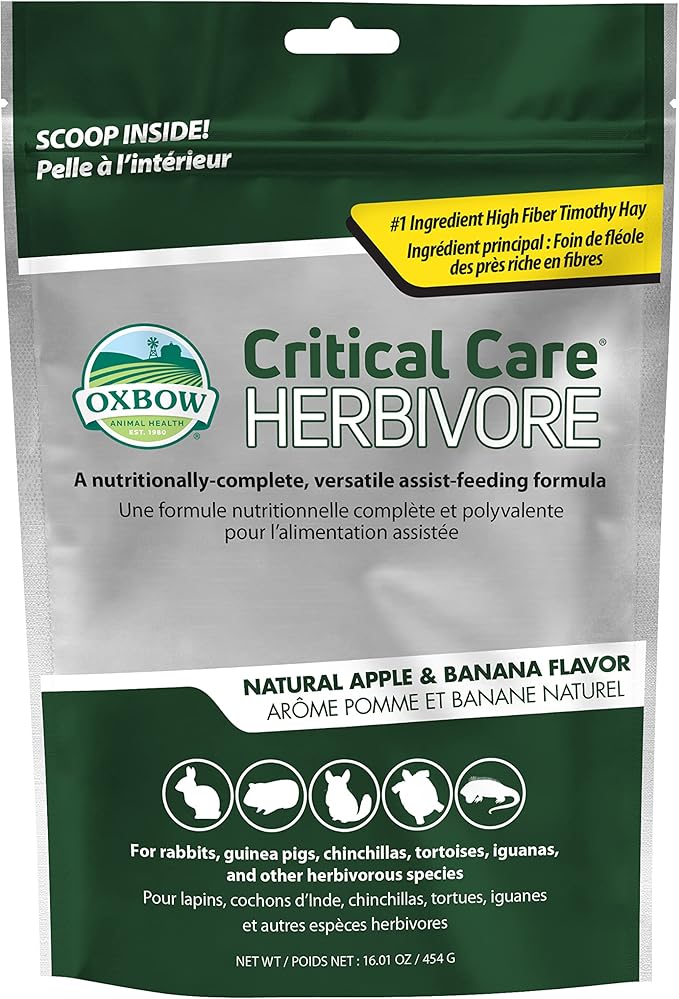 Oxbow Critical Care Herbivore, Emergency Rabbit & Guinea Pig Food, Natural Apple Banana Flavor, Critical Care Herbivore, A...