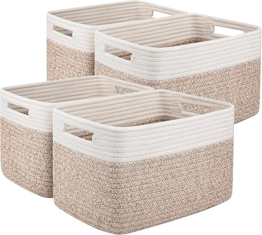 OIAHOMY 4 Pack Storage Baskets for Organizing, Basket for Shelves with Handle, Woven Baskets for Storage Toys, Towels, Boo...