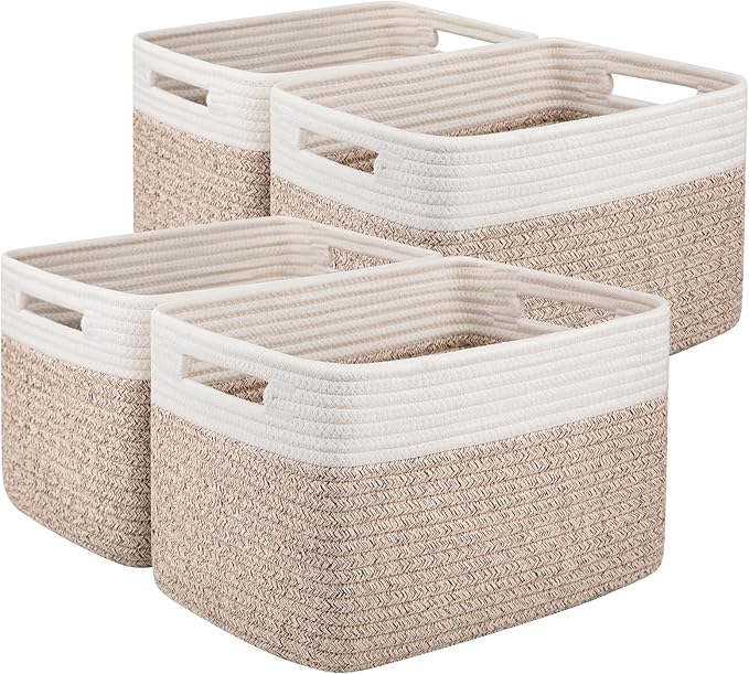 OIAHOMY 4 Pack Storage Baskets for Organizing, Basket for Shelves with Handle, Woven Baskets for Storage Toys, Towels, Boo...