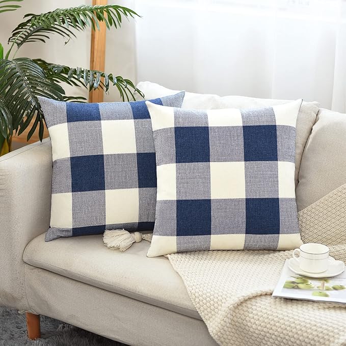 Tosewever Set of 2 Buffalo Check Plaid Pillow Covers Farmhouse Rustic Pillow Cases, Cotton Linen Throw Pillow Covers Cushi...