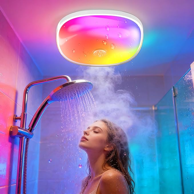 Gotopceed IP65 Waterproof Rechargeable Shower Light - 6″ 300LM Bright, 16 Colors Bathroom Mood Lighting with Touch & Remot...