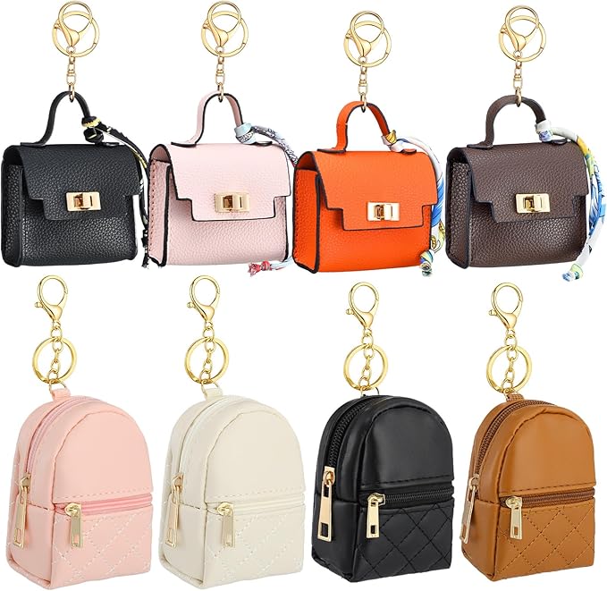 Tondiamo 8 Pcs Mini Backpack Keychain for Women Mini Bag Charms Cute Coin Purse Small Change Pouch Pocket Wallet Headset B...