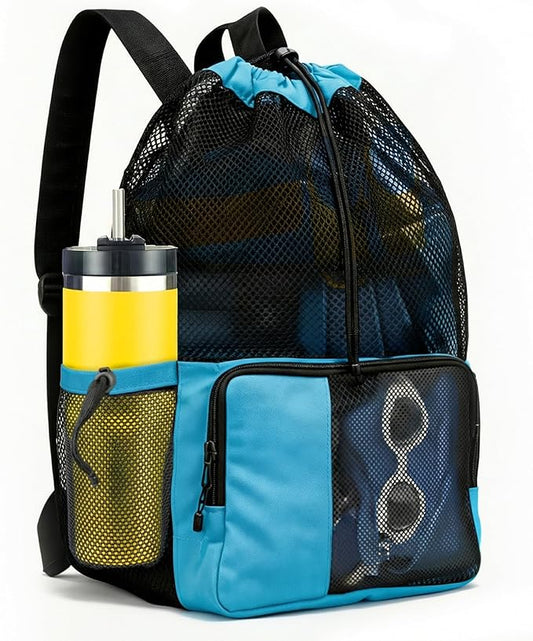RUENVUE Mesh Swim Bag Drawstring Backpack bags for Swimmers Equipment Summer Essentials Mens and Women Beach Backpack