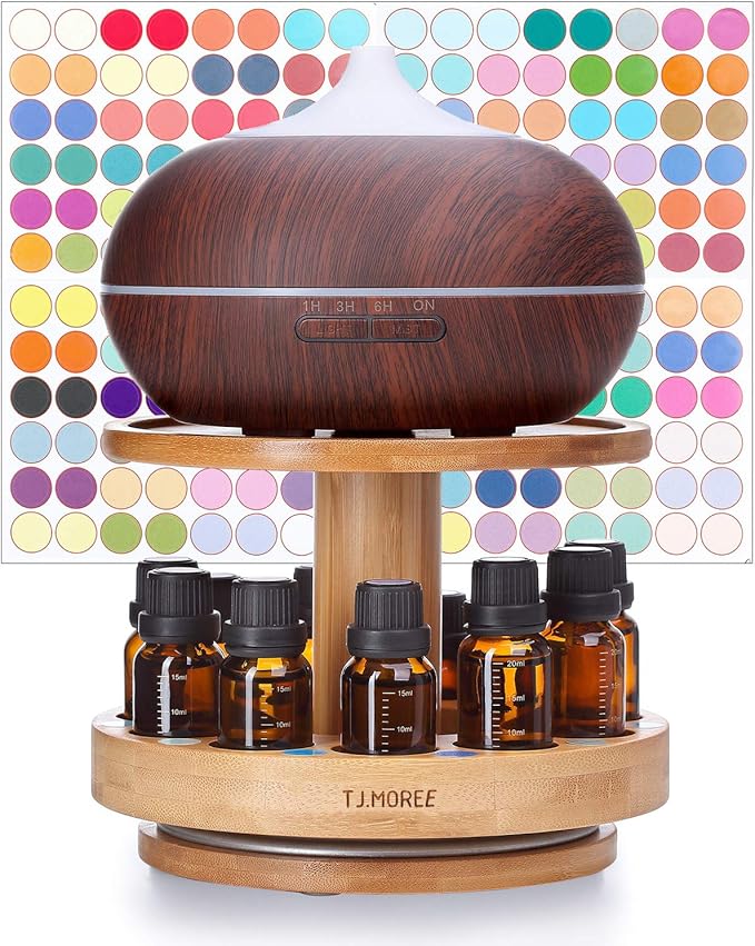 TJ.MOREE Bamboo Diffuser Holder Carousel- 2 Tier Height Increase Rack with Upper Tray for Holding Diffuser, for 5ml, 10ml,...