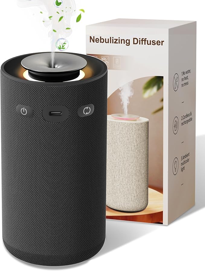 Waterless Essential Oil Diffuser,Portable Car Aromatherapy Diffuser,Rechargeable Cordless Scent Device with Fabric Design,...
